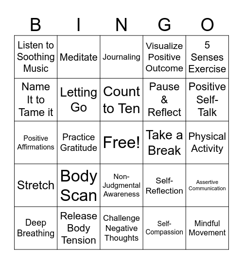 Techniques for Reducing Anger Bingo Card