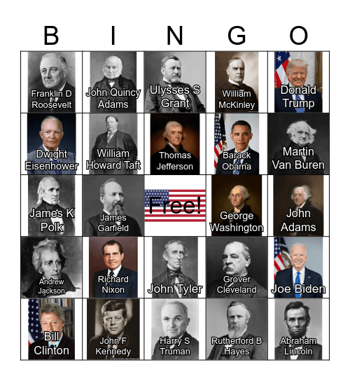 F9 Presidents Day Bingo Card