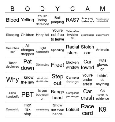 Police Bodycam Bingo Card