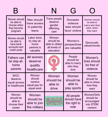 You May Be a Feminist If You Believe... Bingo Card