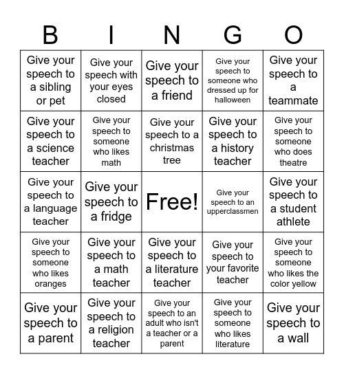 Speech and debate bingo Card