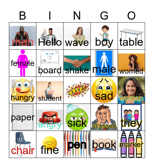 Basic English Unit 1 Vocabulary Bingo Card