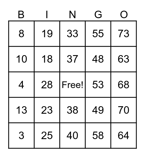 Thanksgiving Bingo Card