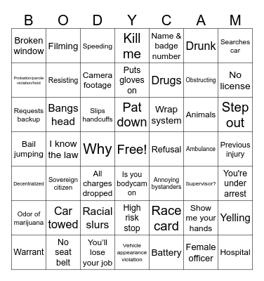 Police Bodycam Bingo Card