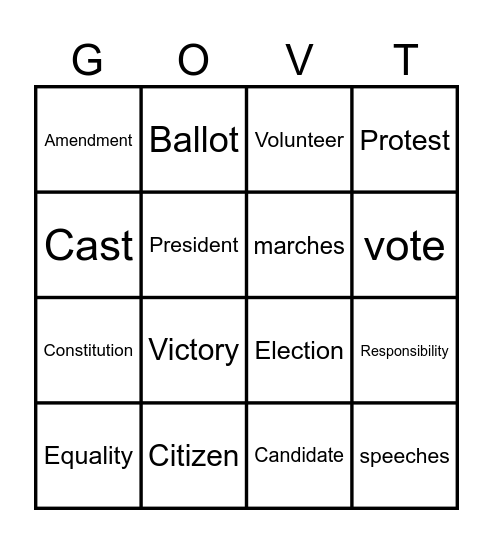 Vocabulary BINGO! Bingo Card