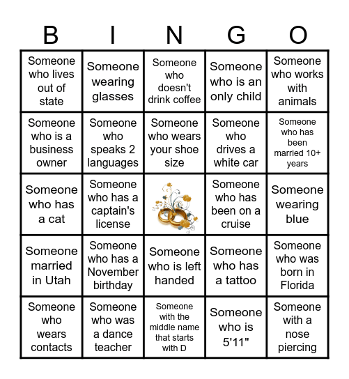 Find the Wedding Guest Bingo Card