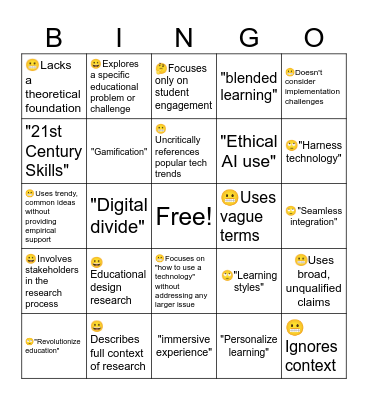 Educational Research Bingo Card