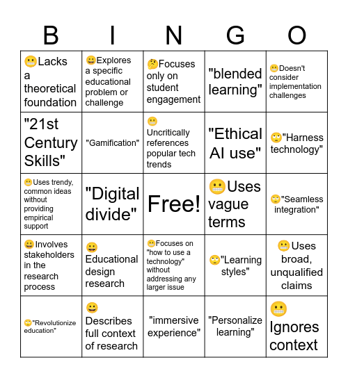 Educational Research Bingo Card