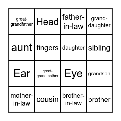 Family Vocabulary Bingo Card