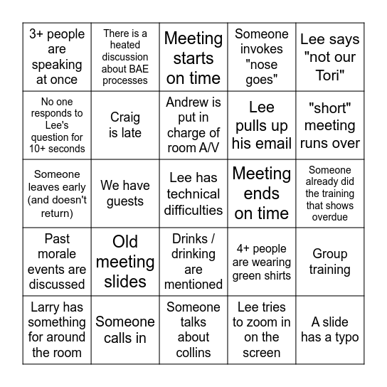 Meeting Bingo Card