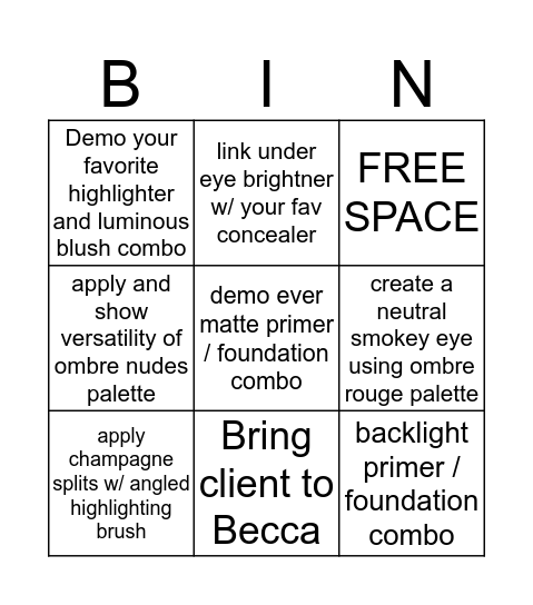 Becca Bingo Card