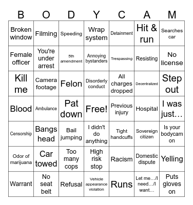 Police Bodycam Bingo Card