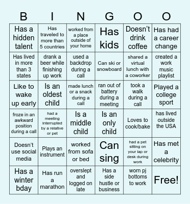 Happy Hour Bingo Card