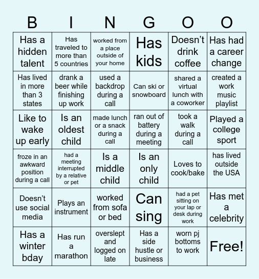 Happy Hour Bingo Card