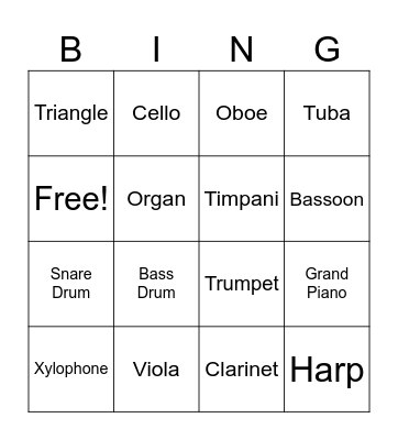 Instruments Bingo Card