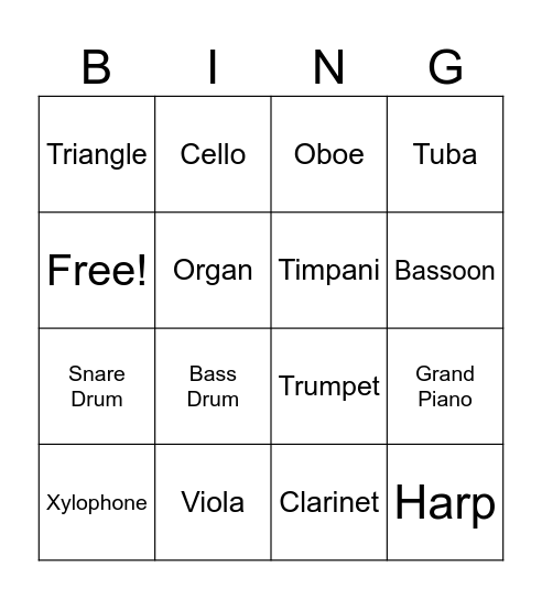 Instruments Bingo Card