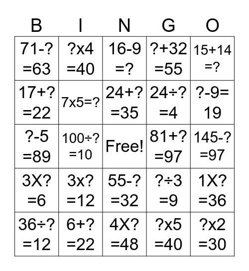 Missing Terms Bingo Card