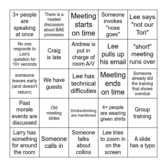 Meeting Bingo Card