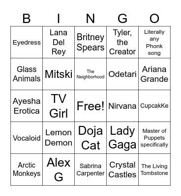 Music Playlist Bingo Card