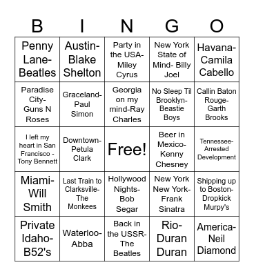 MT2 Going Places! Bingo Card