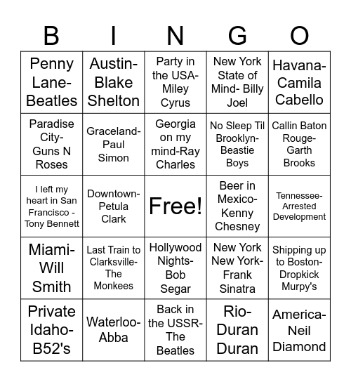 MT2 Going Places! Bingo Card