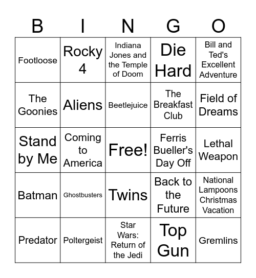 80s Bingo Card