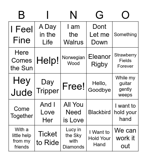 Beatles Bingo Card