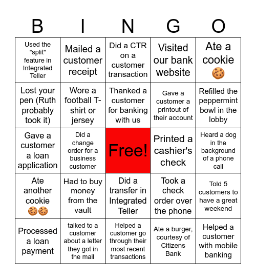 Citizens Bank Tailgate Bingo Card