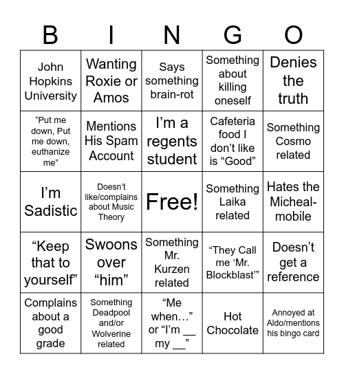 Oliver Bingo Card