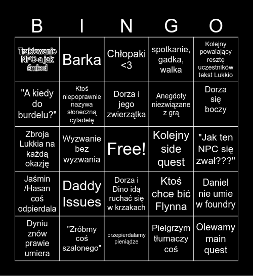 RYCERZYKI I ICH PROBLEMY Bingo Card