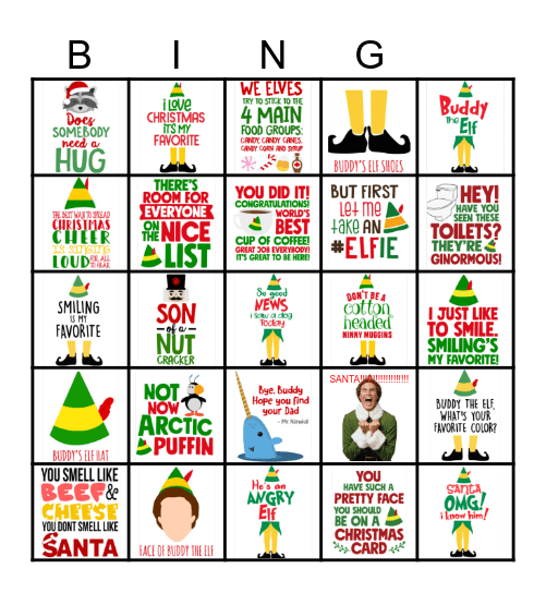 Elf Bingo Card