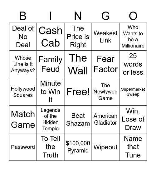 Game Shows Bingo Card