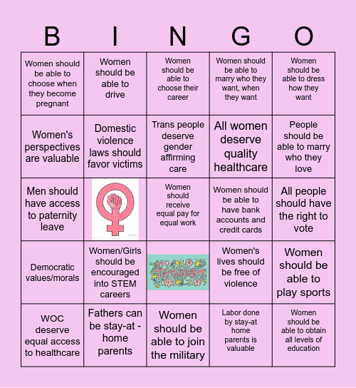 You May Be A Feminist if You Believe... Bingo Card