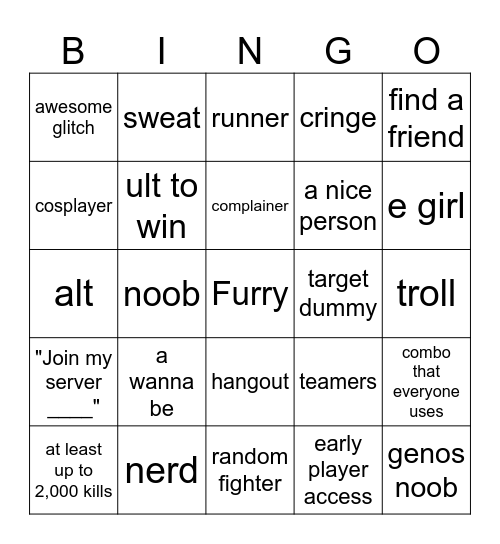 tsb bingo Card