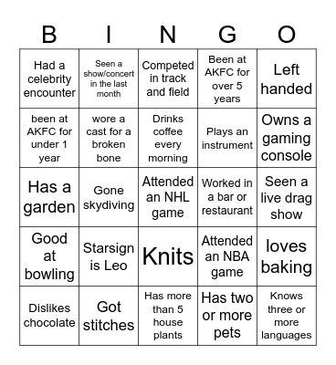PERMutations Bingo Card