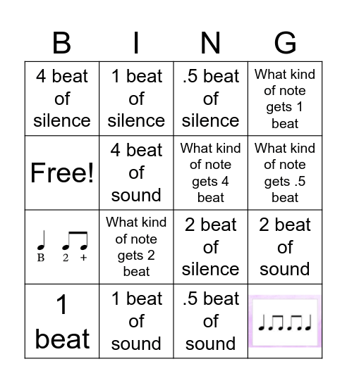 Rhythm Bingo Card