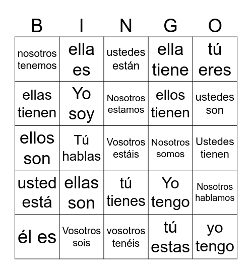 Ser/Estar Bingo Card