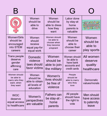 You May Be A Feminist if You Believe... Bingo Card