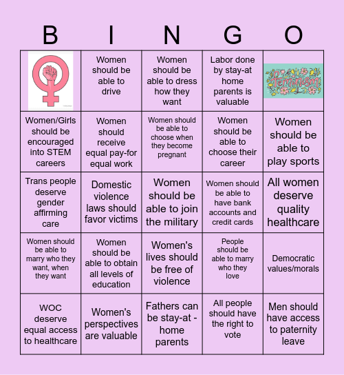 You May Be A Feminist if You Believe... Bingo Card