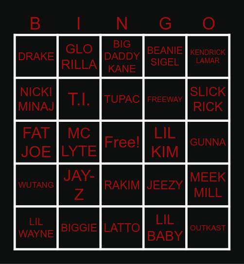 HIP HOP BINGO Card