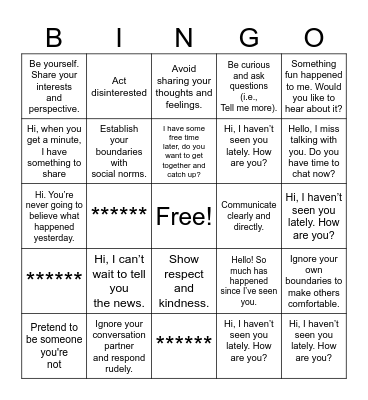 SPEECH PROPER GREETINGS Bingo Card