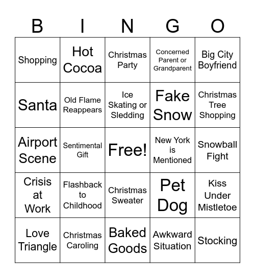 Hallmark Christmas Movie Bingo Card