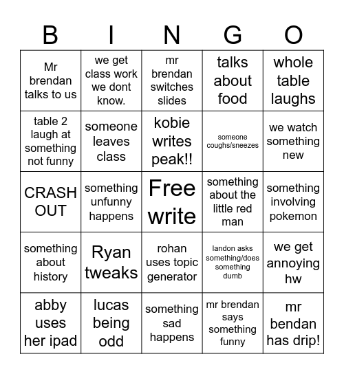 english class bingo Card