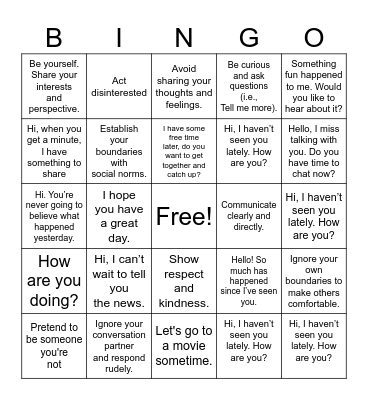 SPEECH PROPER GREETINGS Bingo Card