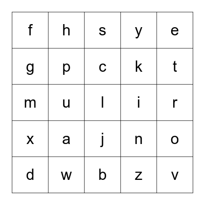 ASL Fingerspelling BINGO Card