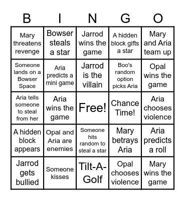Aria's Mario Party! Bingo Card