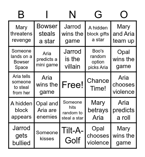 Aria's Mario Party! Bingo Card