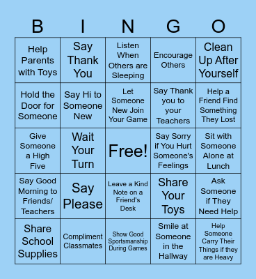 Kindness Matters Bingo Card