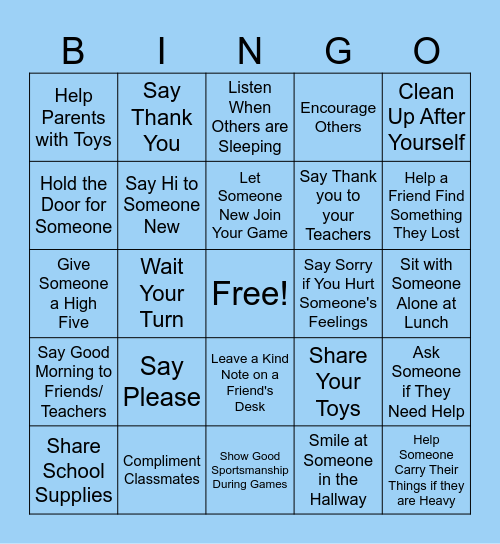 Kindness Matters Bingo Card