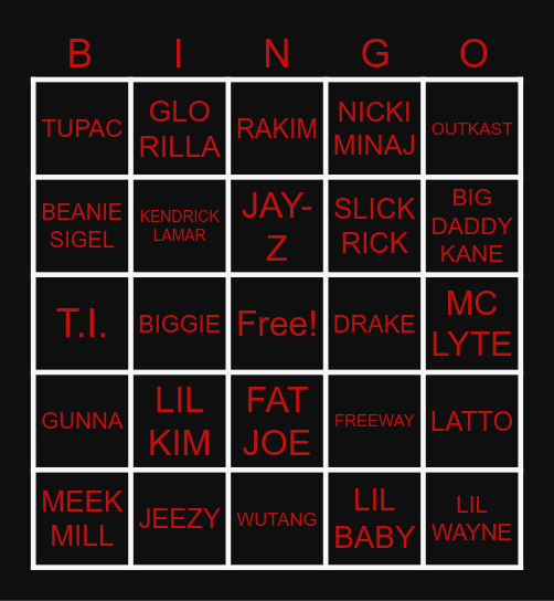 HIP HOP BINGO Card